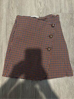 Urban Outfitters Rust and Navy Plaid Button-Front Mini Skirt